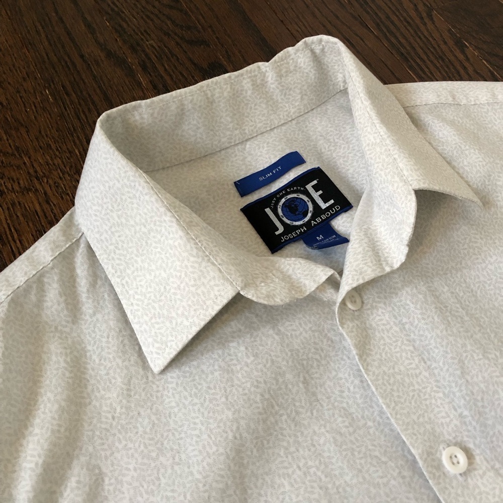 Joseph Abboud Men’s M 100% Cotton White/Gray Slim Fit Button-Down Collared Shirt - Picture 2 of 11